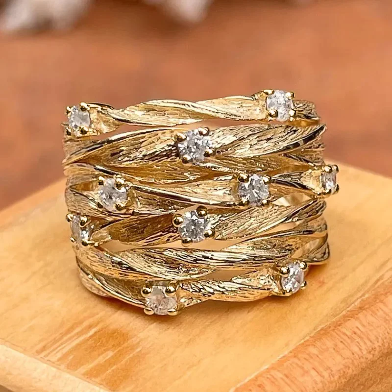 Bague Vintage en Or Sertie de Zircons