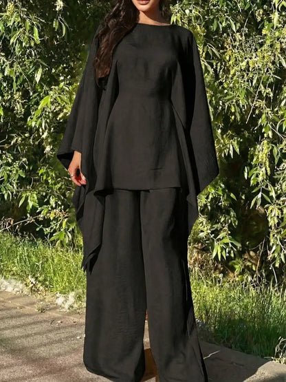 Ensemble 2 Pièces Minimaliste – Haut à Capuche Long et Pantalon Large