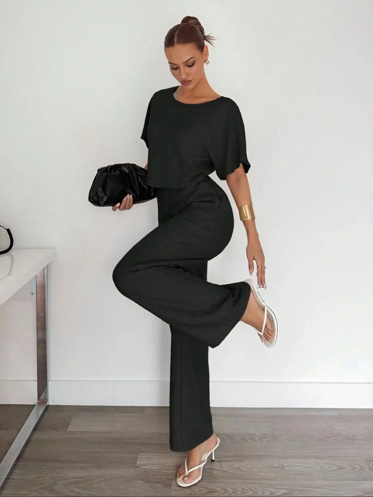 Ensemble Pantalon Large et Crop Top – Tenue Deux Pièces Décontractée