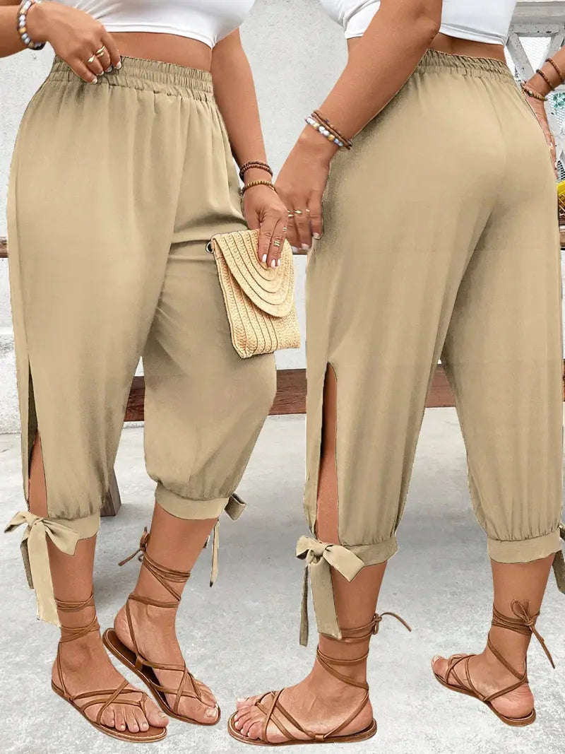 Pantalon Corsaire Large – Taille Élastique avec Fentes Latérales et Nœuds
