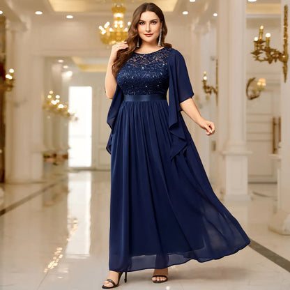 Robe Longue en Mousseline à Sequins – Manches Évasées, Tenue de Soirée