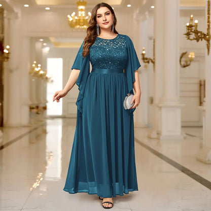 Robe Longue en Mousseline à Sequins – Manches Évasées, Tenue de Soirée