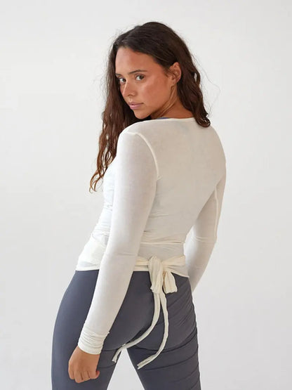 Gilet en Dentelle et Maille Transparente – Léger à Nouer sur le Devant