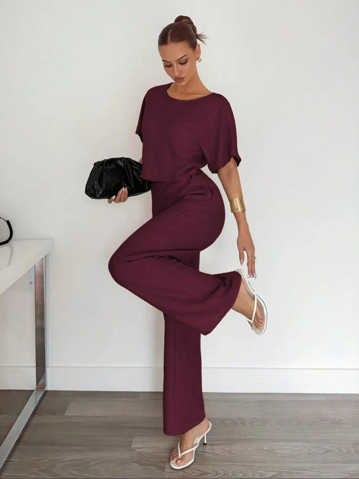 Ensemble Pantalon Large et Crop Top – Tenue Deux Pièces Décontractée