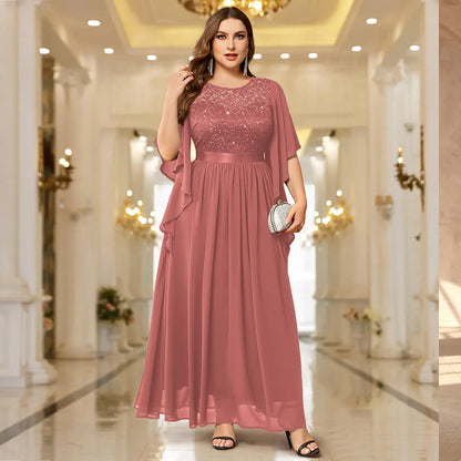 Robe Longue en Mousseline à Sequins – Manches Évasées, Tenue de Soirée