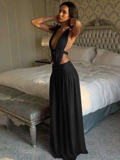 Robe Moulante Licou Col V Plongeant – Robe de Soirée Dos Nu Drapée