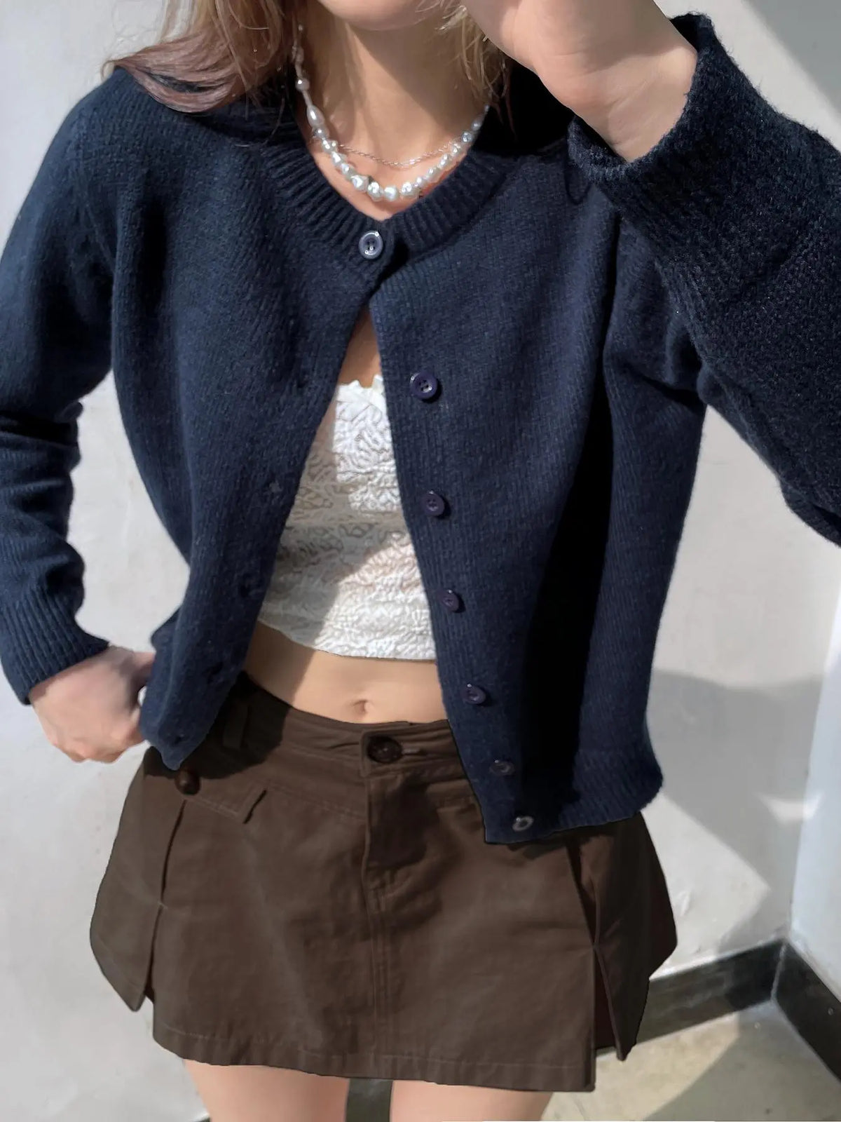 Cardigan en Maille Boutonné – Col Rond à Manches Longues