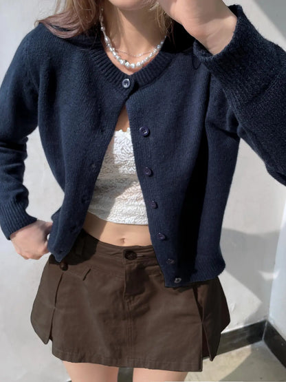 Cardigan en Maille Boutonné – Col Rond à Manches Longues