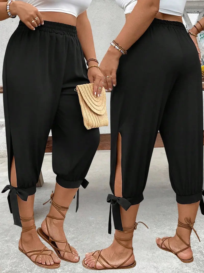 Pantalon Corsaire Large – Taille Élastique avec Fentes Latérales et Nœuds