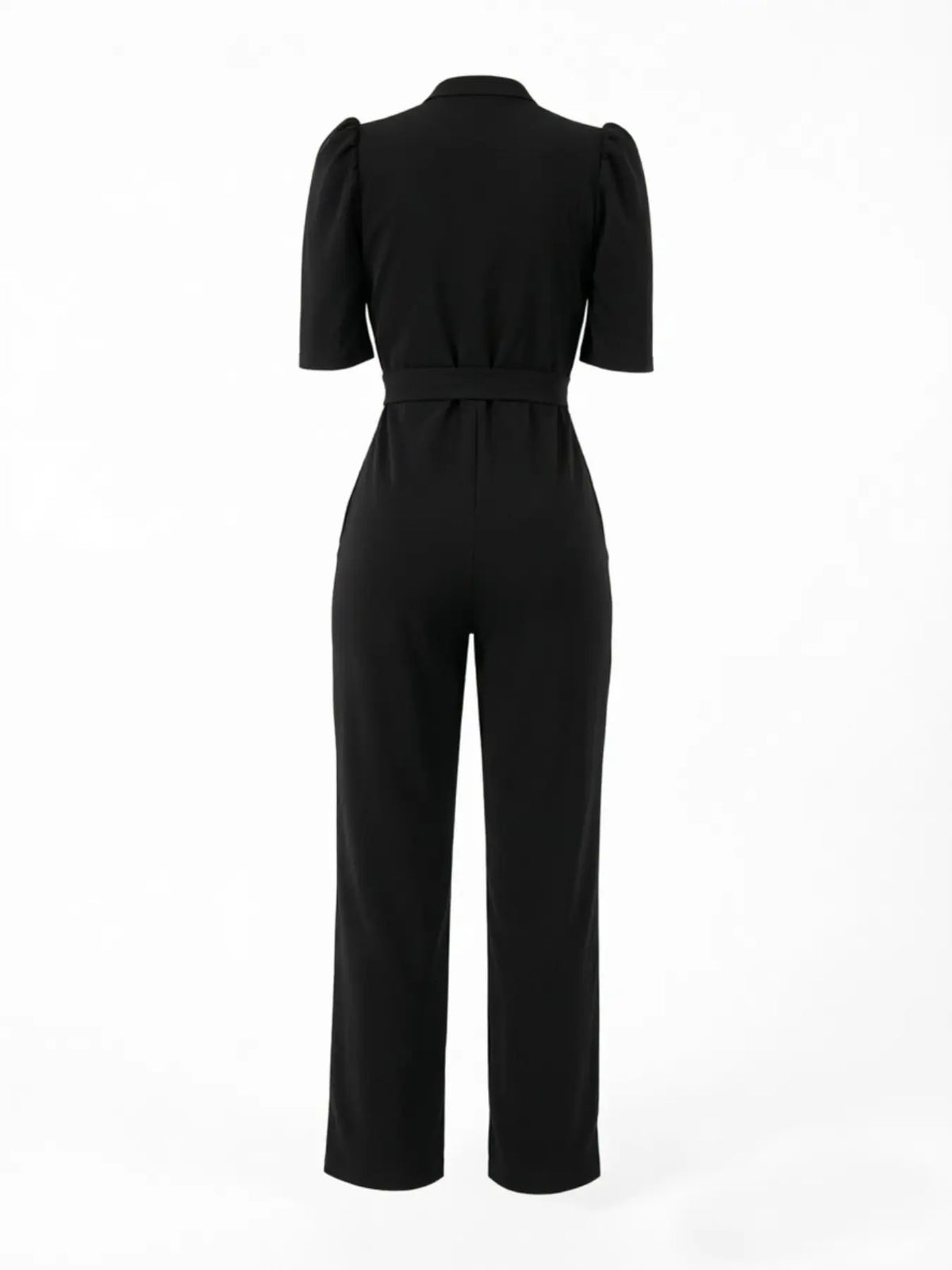 Combinaison Taille Haute Ceinturée à Manches Bouffantes – Col V Cache-Cœur