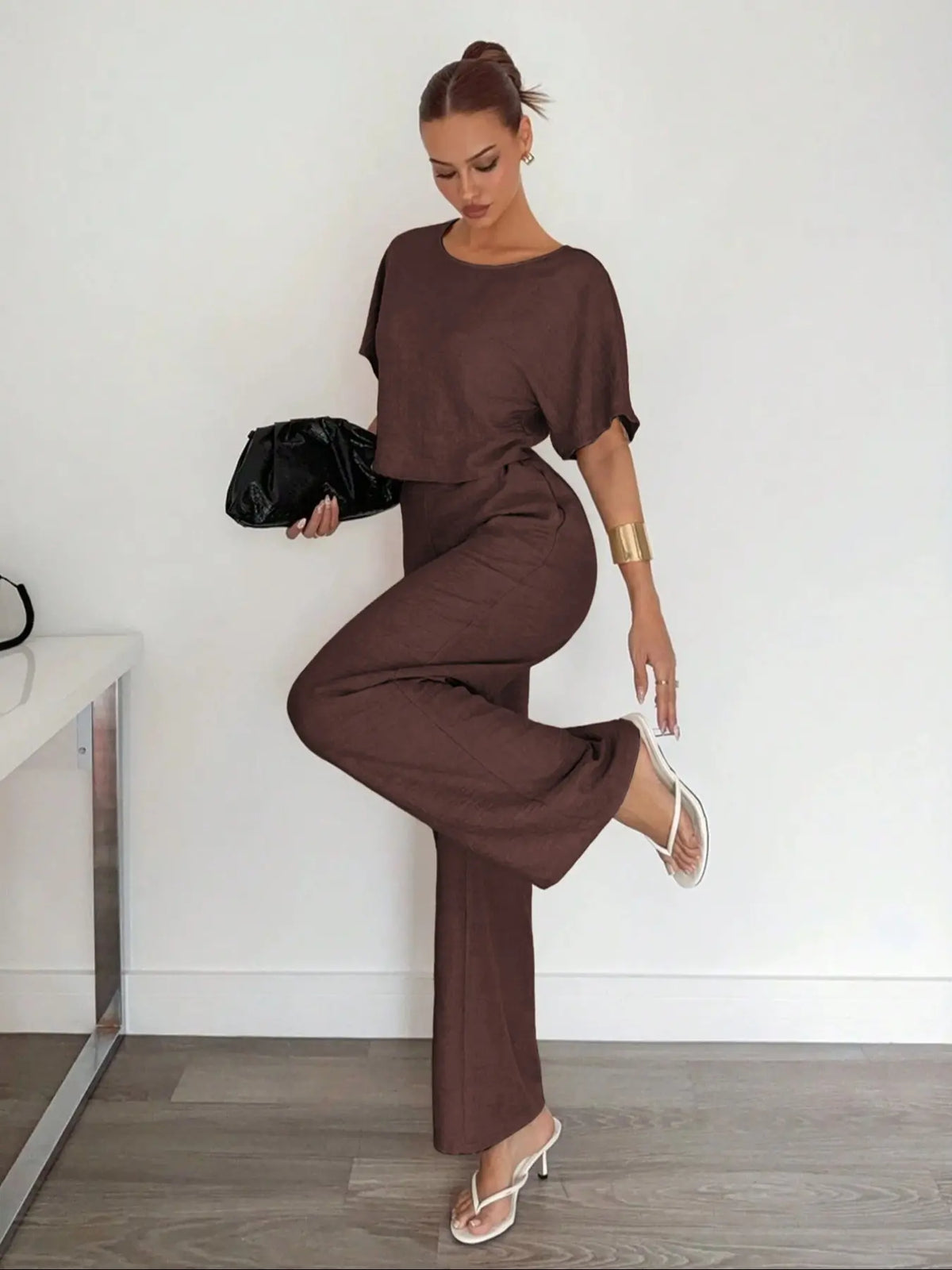 Ensemble Pantalon Large et Crop Top – Tenue Deux Pièces Décontractée
