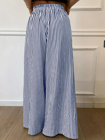 Pantalon Large à Rayures Verticales – Taille Élastique Coupe Ample Décontractée