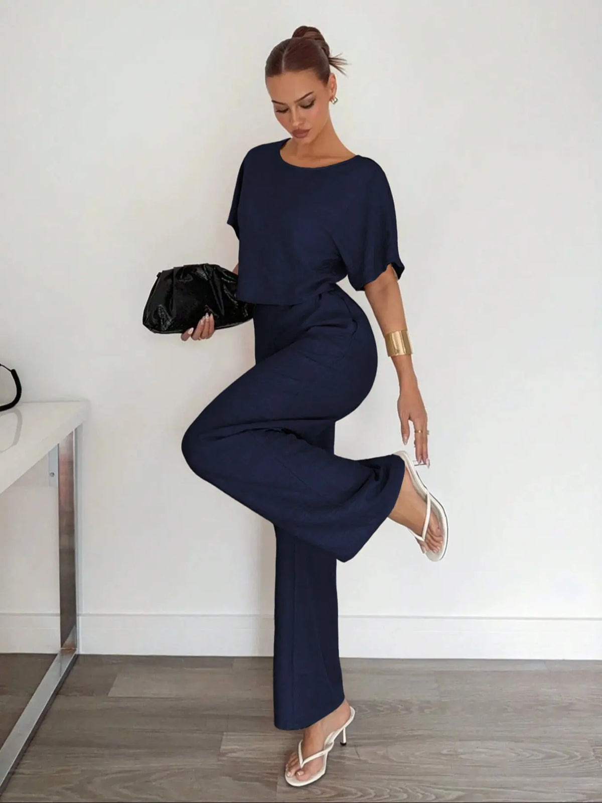 Ensemble Pantalon Large et Crop Top – Tenue Deux Pièces Décontractée