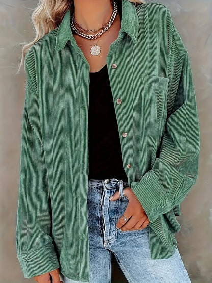 Chemise en Velours Côtelé Boutonnée – Coupe Oversize à Manches Longues