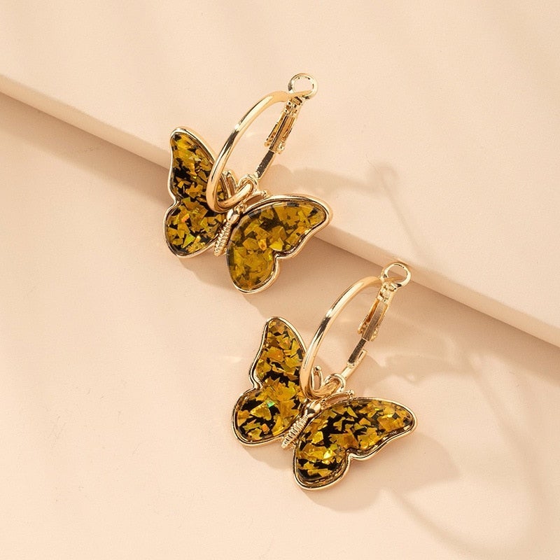 Boucles d’Oreilles Papillon en Cristal Émaillé et Peint à la Main
