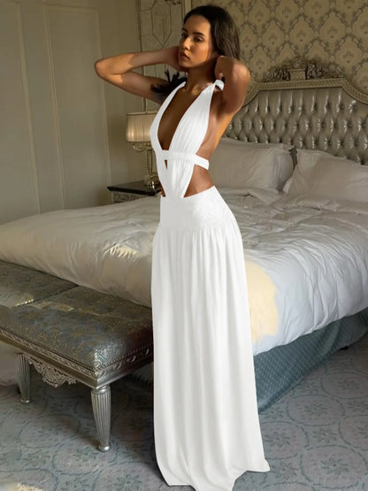 Robe Moulante Licou Col V Plongeant – Robe de Soirée Dos Nu Drapée