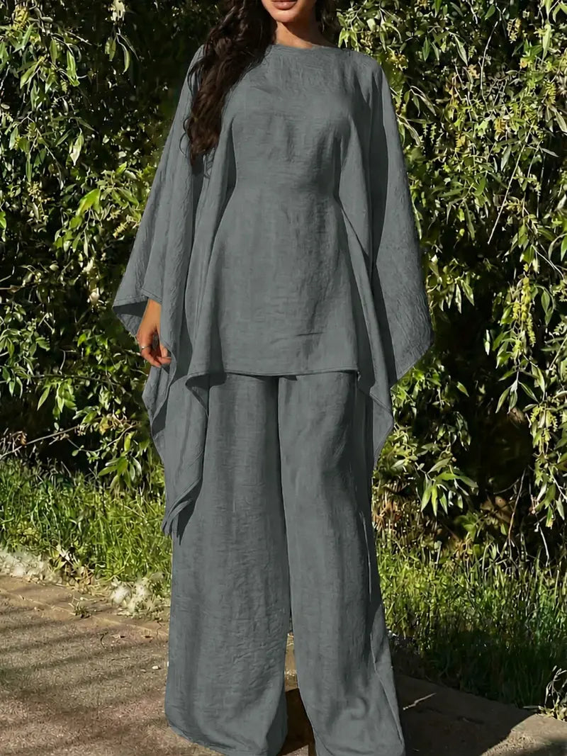 Ensemble 2 Pièces Minimaliste – Haut à Capuche Long et Pantalon Large