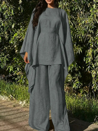 Ensemble 2 Pièces Minimaliste – Haut à Capuche Long et Pantalon Large