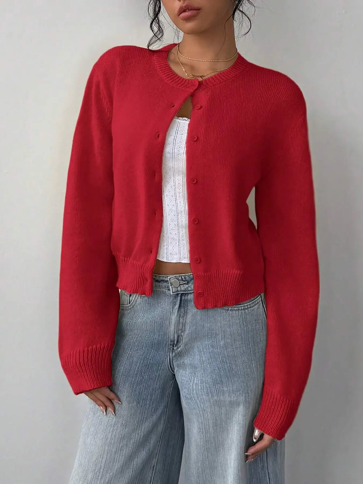 Gilet Boutonné en Maille – Cardigan Ajusté à Manches Longues