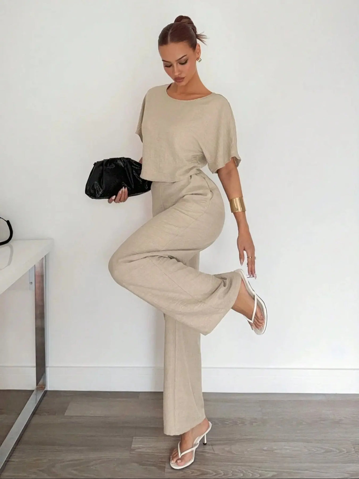 Ensemble Pantalon Large et Crop Top – Tenue Deux Pièces Décontractée
