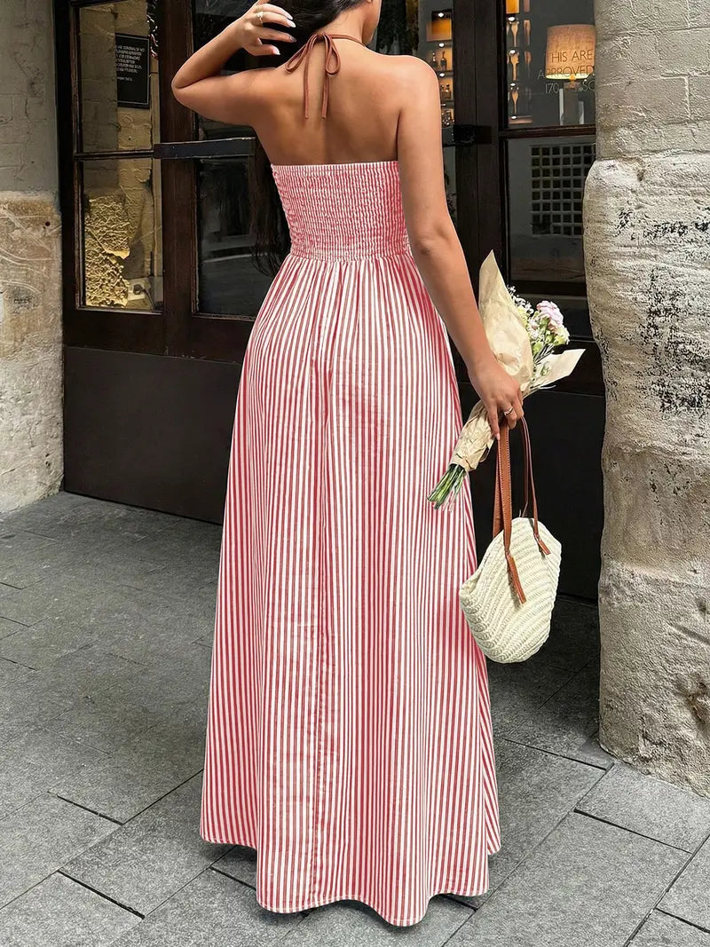 Robe Longue Licou Col V Plongeant – Robe de Soirée Dos Nu