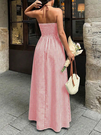 Robe Longue Licou Col V Plongeant – Robe de Soirée Dos Nu