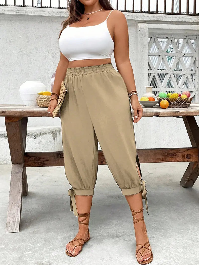 Pantalon Corsaire Large – Taille Élastique avec Fentes Latérales et Nœuds