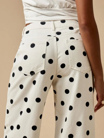 Pantalon Large à Pois Abstraits – Taille Haute Bohème avec Poches