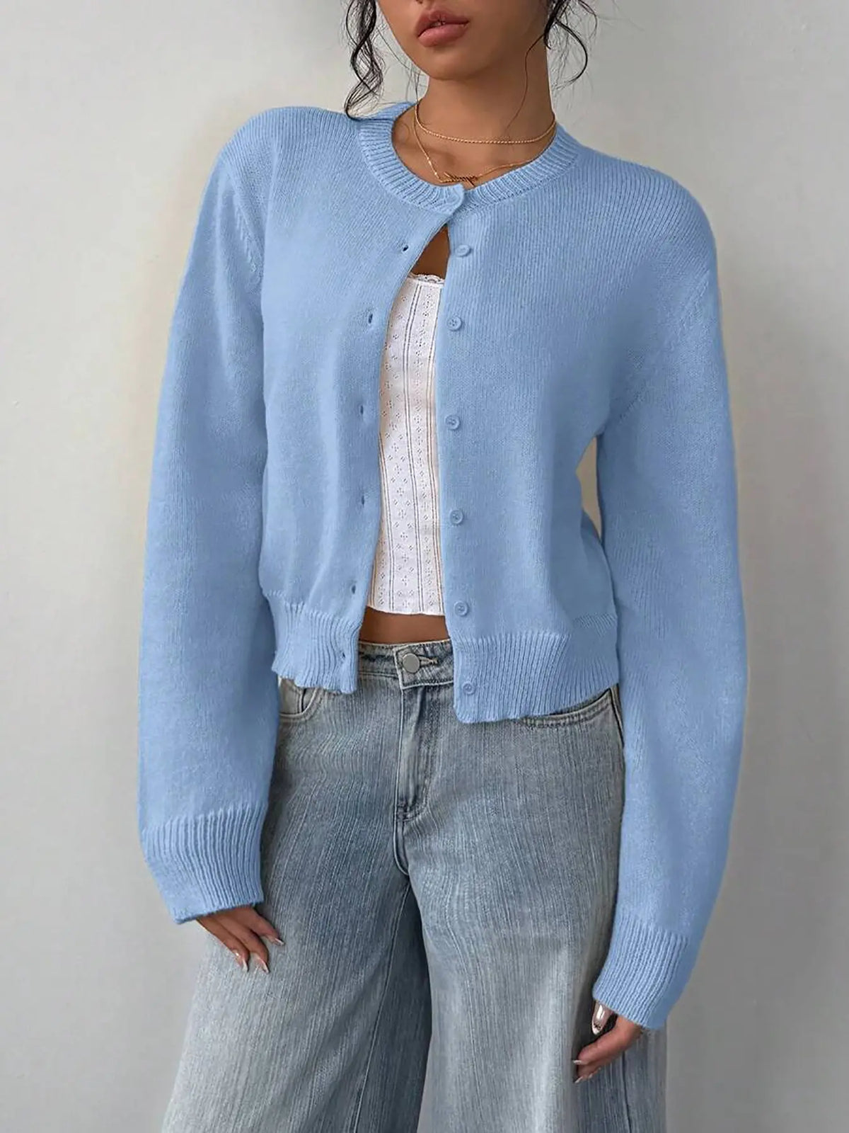 Gilet Boutonné en Maille – Cardigan Ajusté à Manches Longues