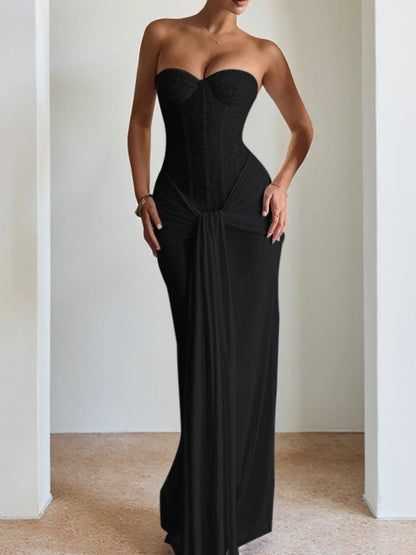 Robe Longue Bustier Ajustée – Robe Habillée Minimaliste et Chic