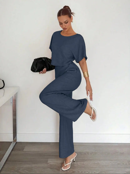 Ensemble Pantalon Large et Crop Top – Tenue Deux Pièces Décontractée