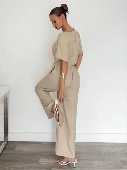 Ensemble Pantalon Large et Crop Top – Tenue Deux Pièces Décontractée