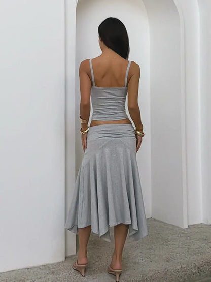 Ensemble Top Licou et Jupe Plissée – Tenue d'Été Chic sans Manches