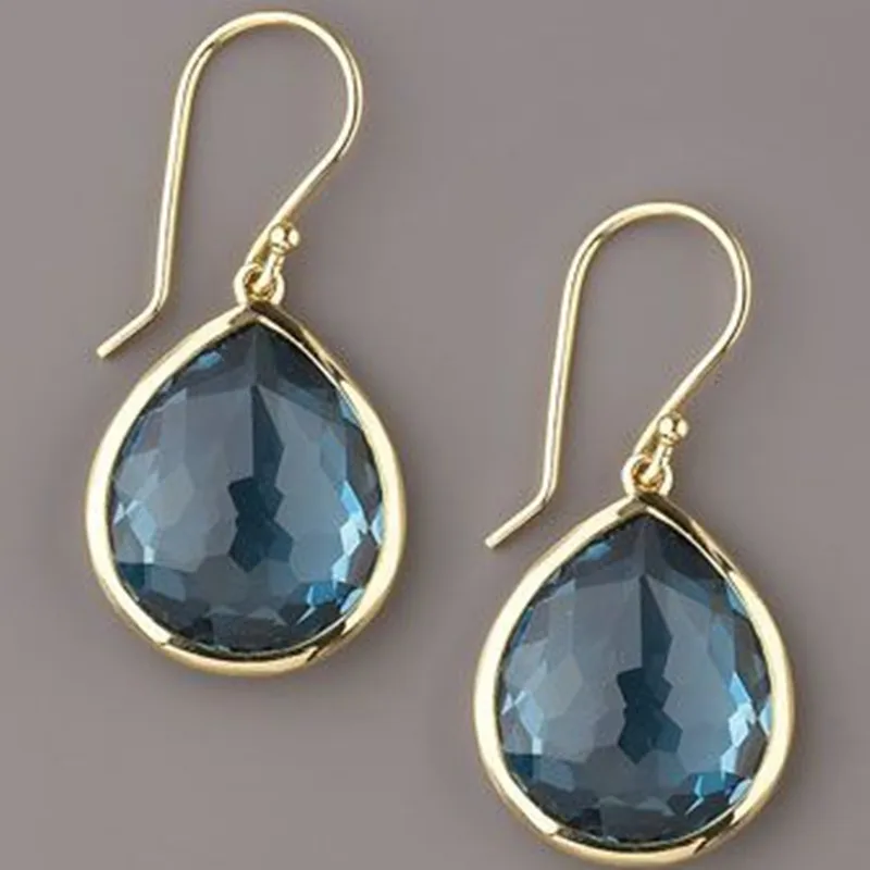 Boucles d’Oreilles Vintage Goutte Serties d’un Cristal Bleu