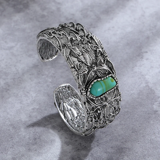 Bracelet Vintage en Argent Orné d’une Pierre Turquoise