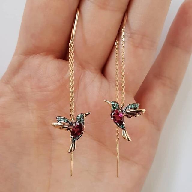 Boucles d’Oreilles Colibri Serties de Zircons et d’Émail