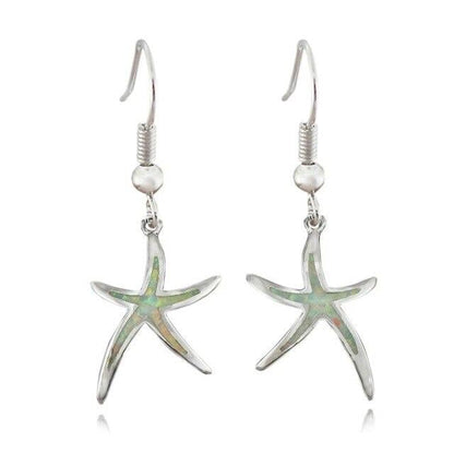 Boucles d’Oreilles Étoile de Mer en Argent Serties d’Opales
