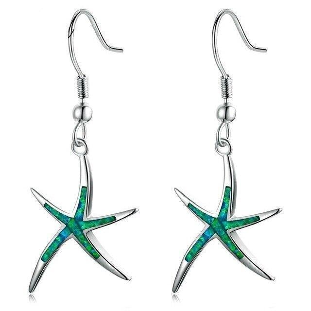 Boucles d’Oreilles Étoile de Mer en Argent Serties d’Opales